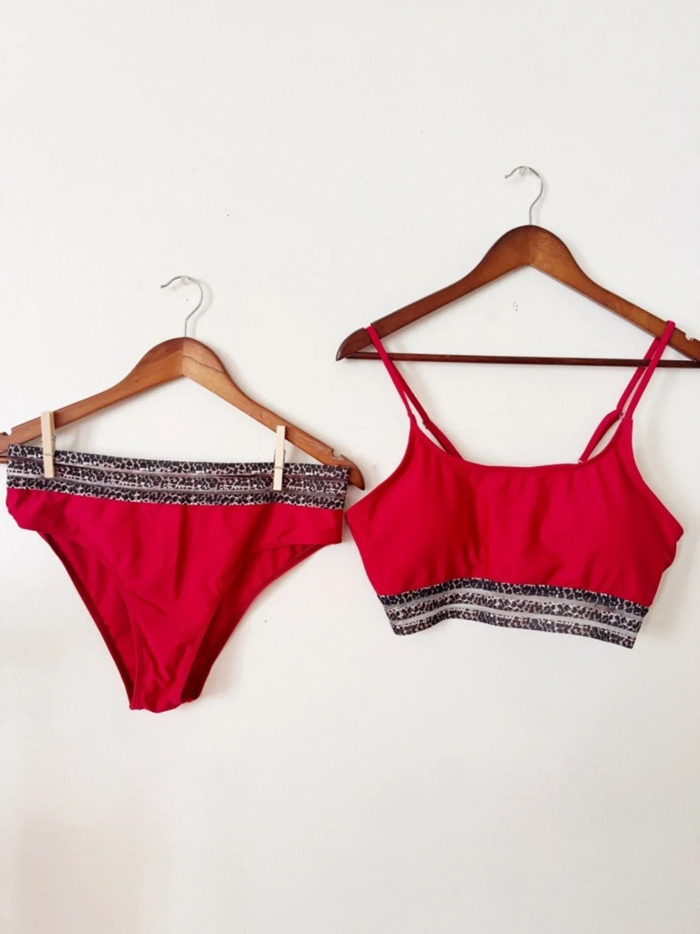 Women's Red Bikini Set with Leopard Trim XL
